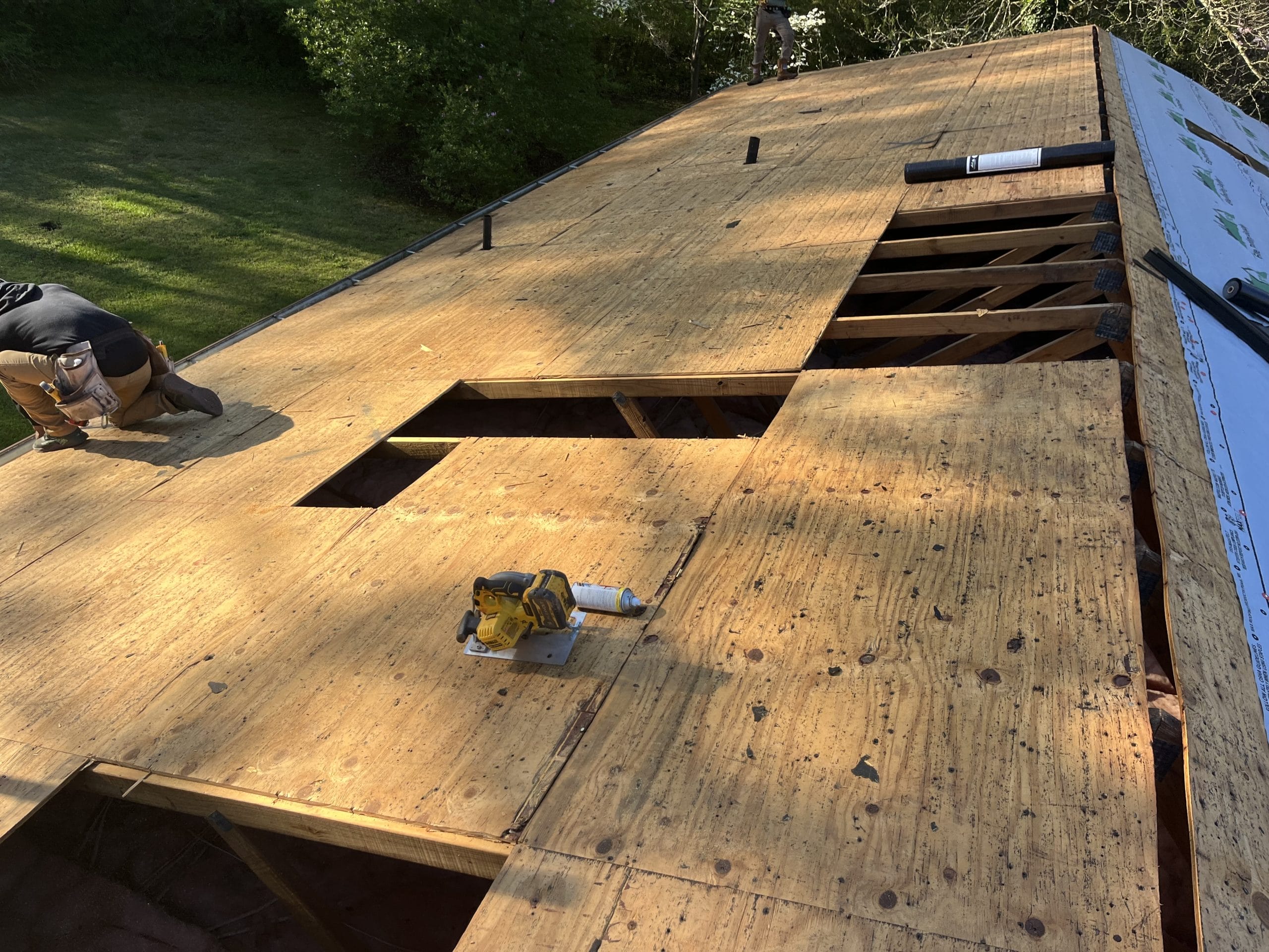 Georgia Roof Repair Services - in progress shot of a roof repair and restoration project in Georgia - plywood stage